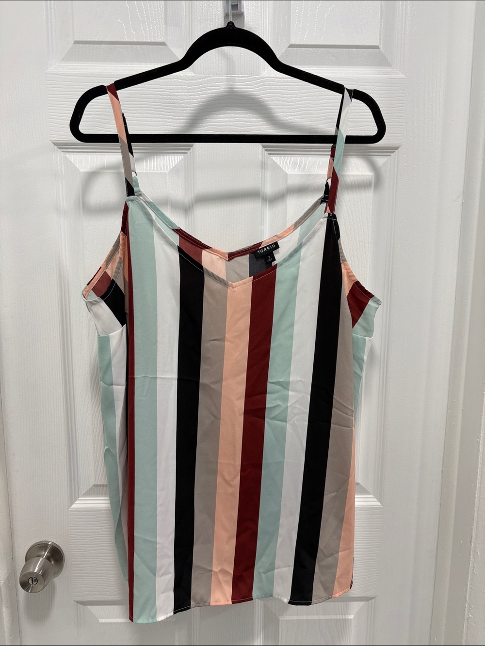 torrid Striped V-Neck Spaghetti Strap Tank - Mint, Black & Burgundy